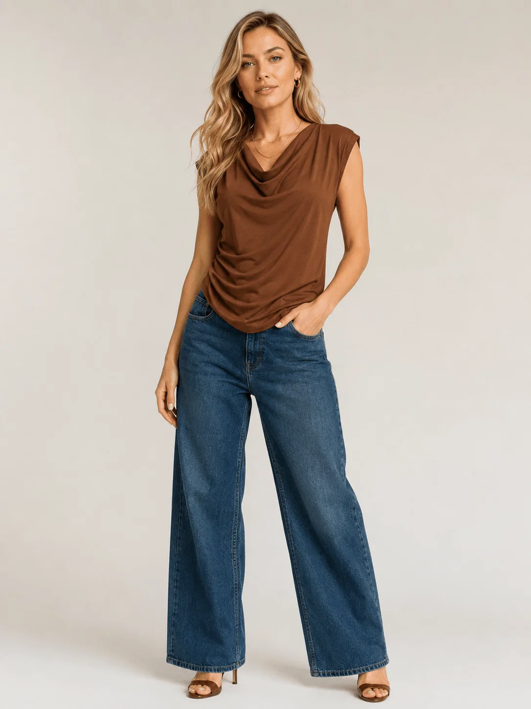 Blusa Manga Curta Franzido Lateral - Marrom