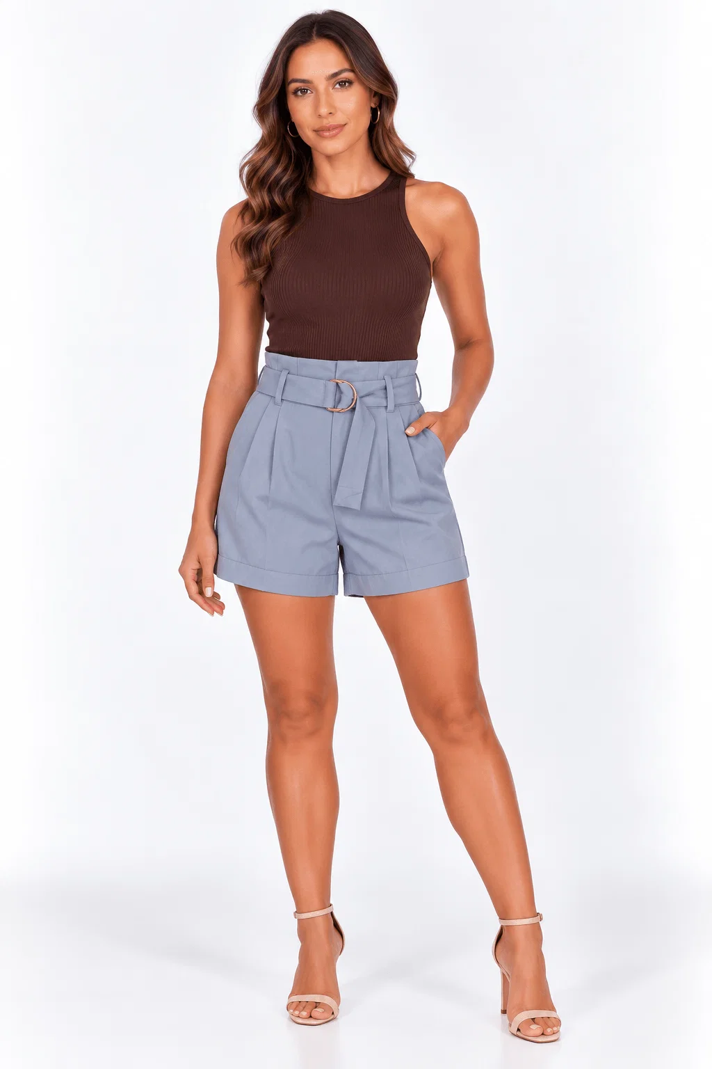 Short Alfaiataria Cinto Fivela - Azul