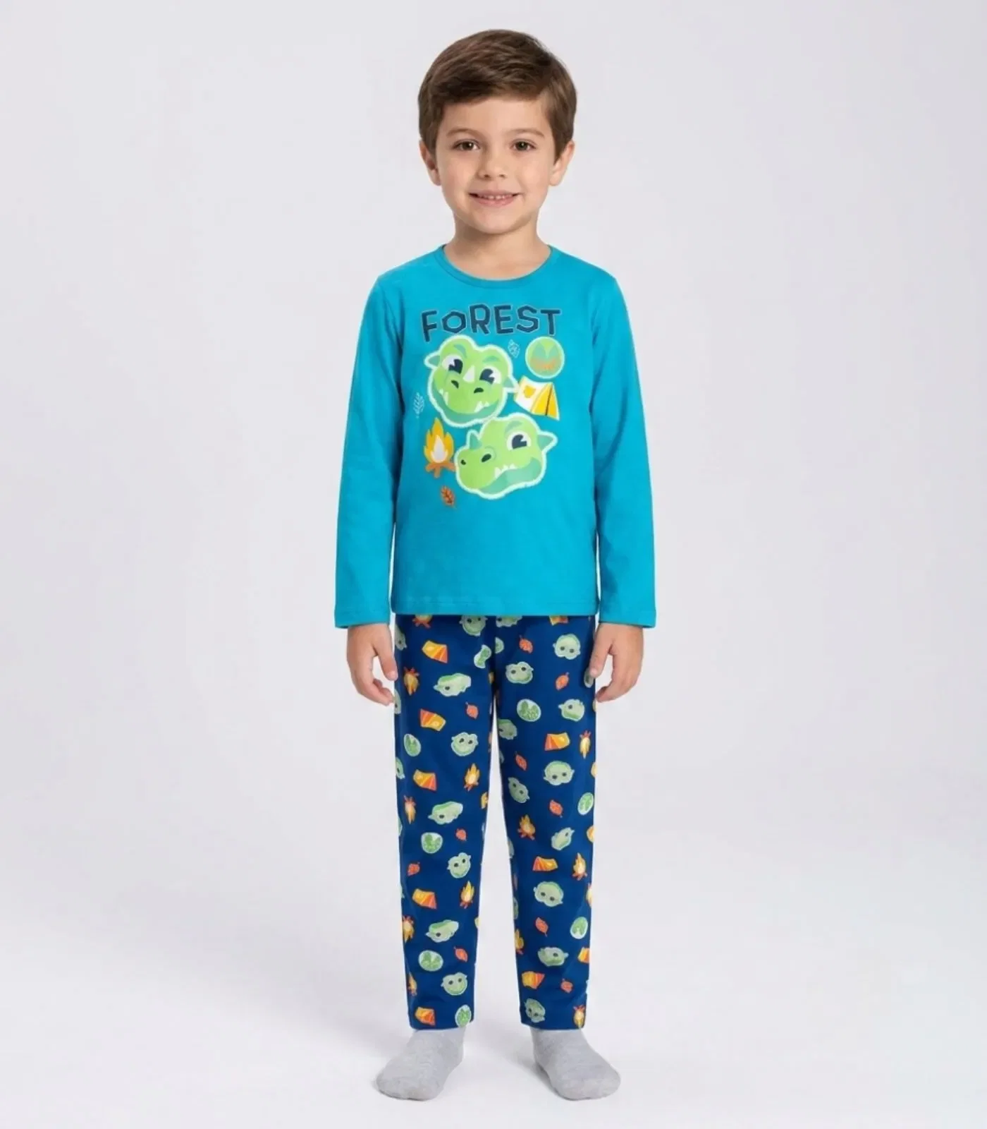 Pijama Menino Manga Longa Meia Malha Kappes Azul