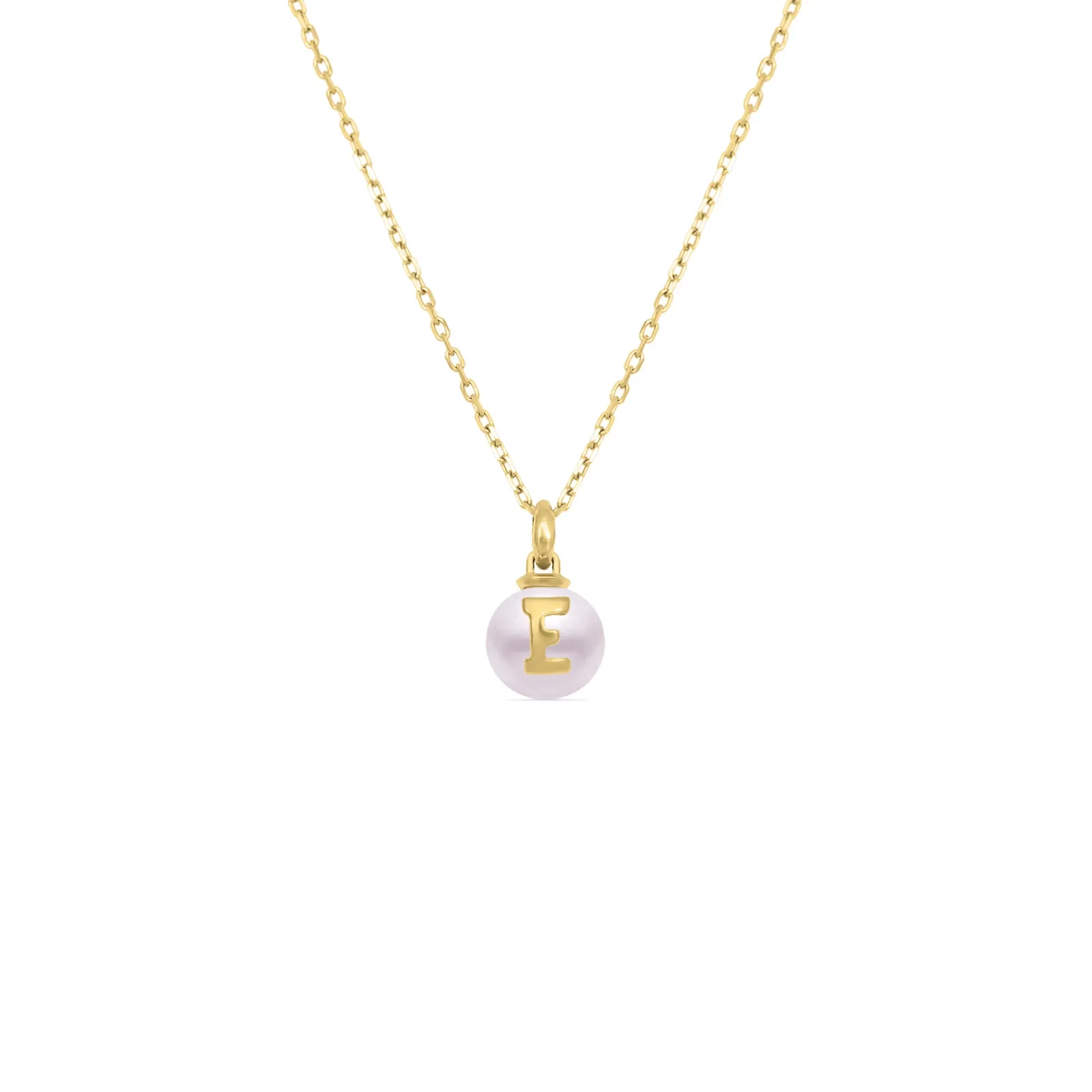 Pingente Letra E em Ouro Amarelo 18k com Pérola