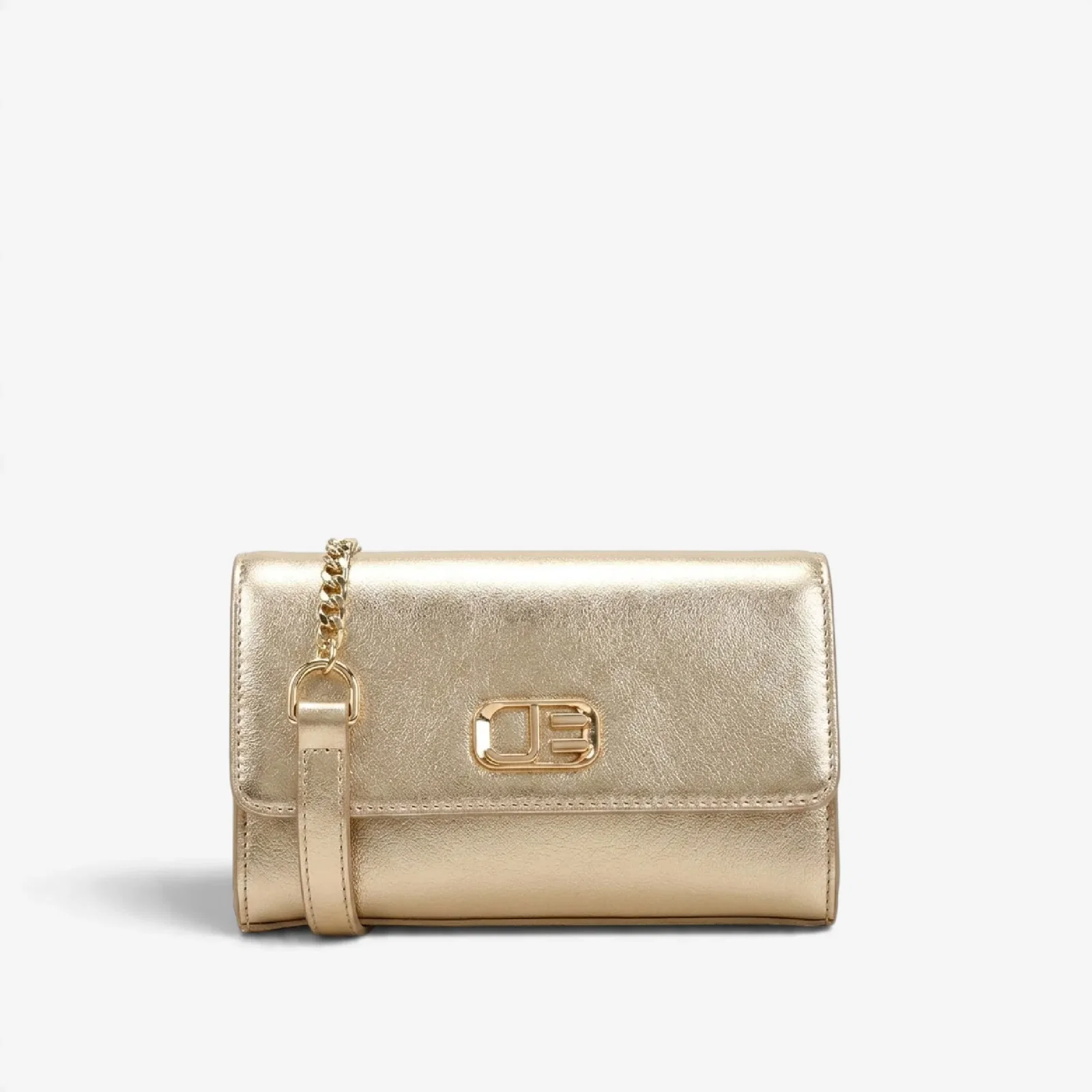 Bolsa Transversal Metal Ouro Champagne Couro