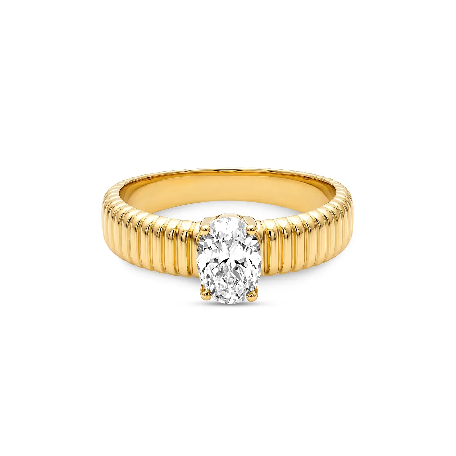 Anel Life Solitário Texturizado em Prata 925 com Banho de Ouro Amarelo e Zircônia Incolor — imagem 1