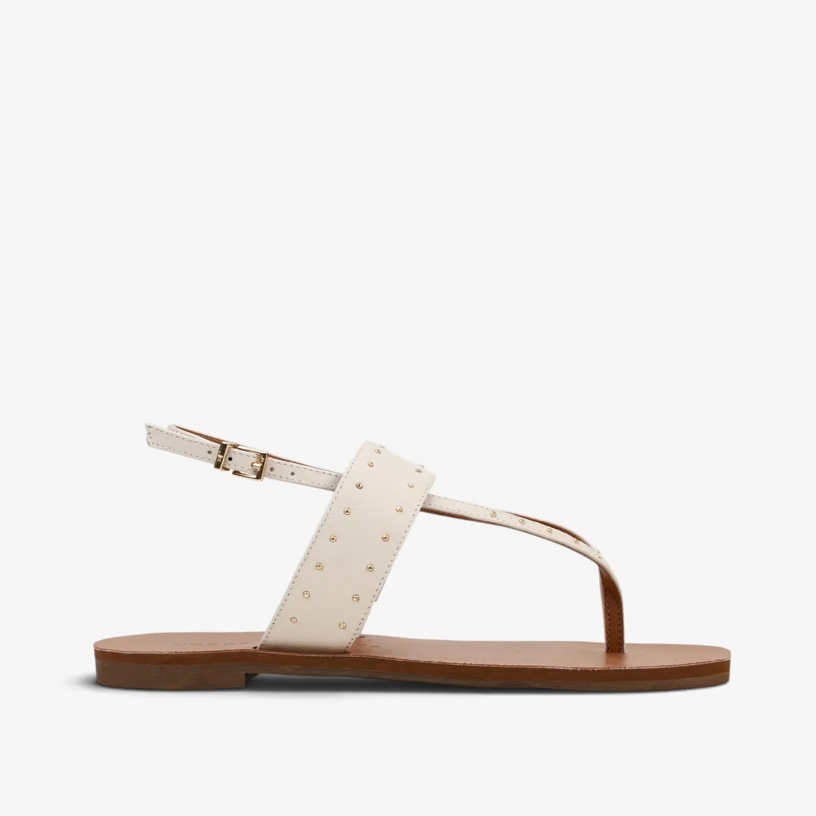 Sandália Rasteira Off White Algodão Couro
