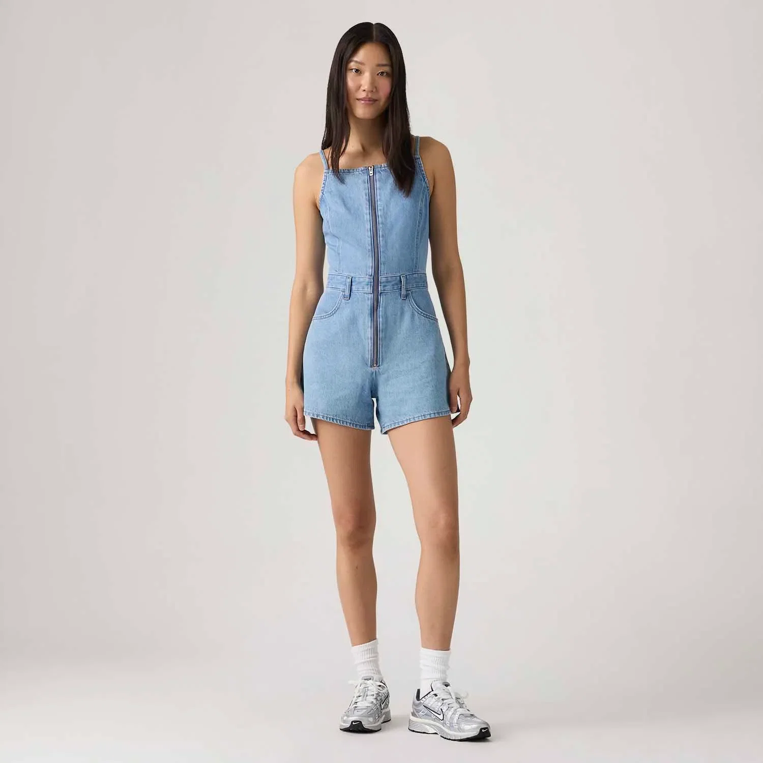 Macaquinho Jeans Levi's® Sqaure Neck Romper Lavagem Clara
