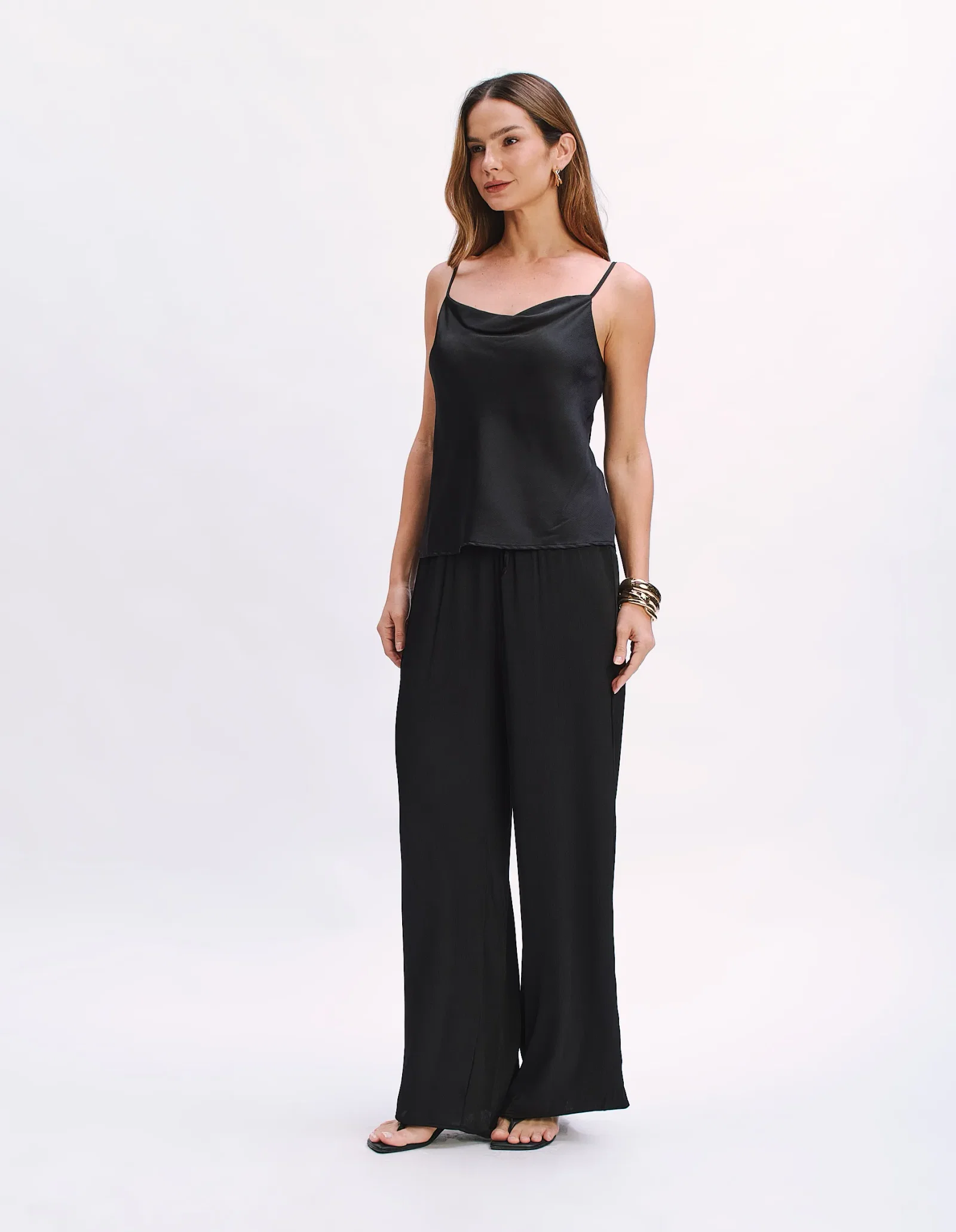 Calça Pantalona Cós Amarração - Preto — imagem 1