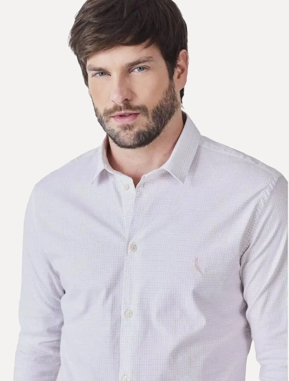 Camisa Reserva Masculina Office Enxuto Grid Duplo Rosa Lotus — imagem 1