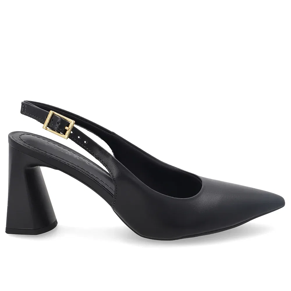 Slingback Em Couro Preto Bico Fino Clássico — imagem 1