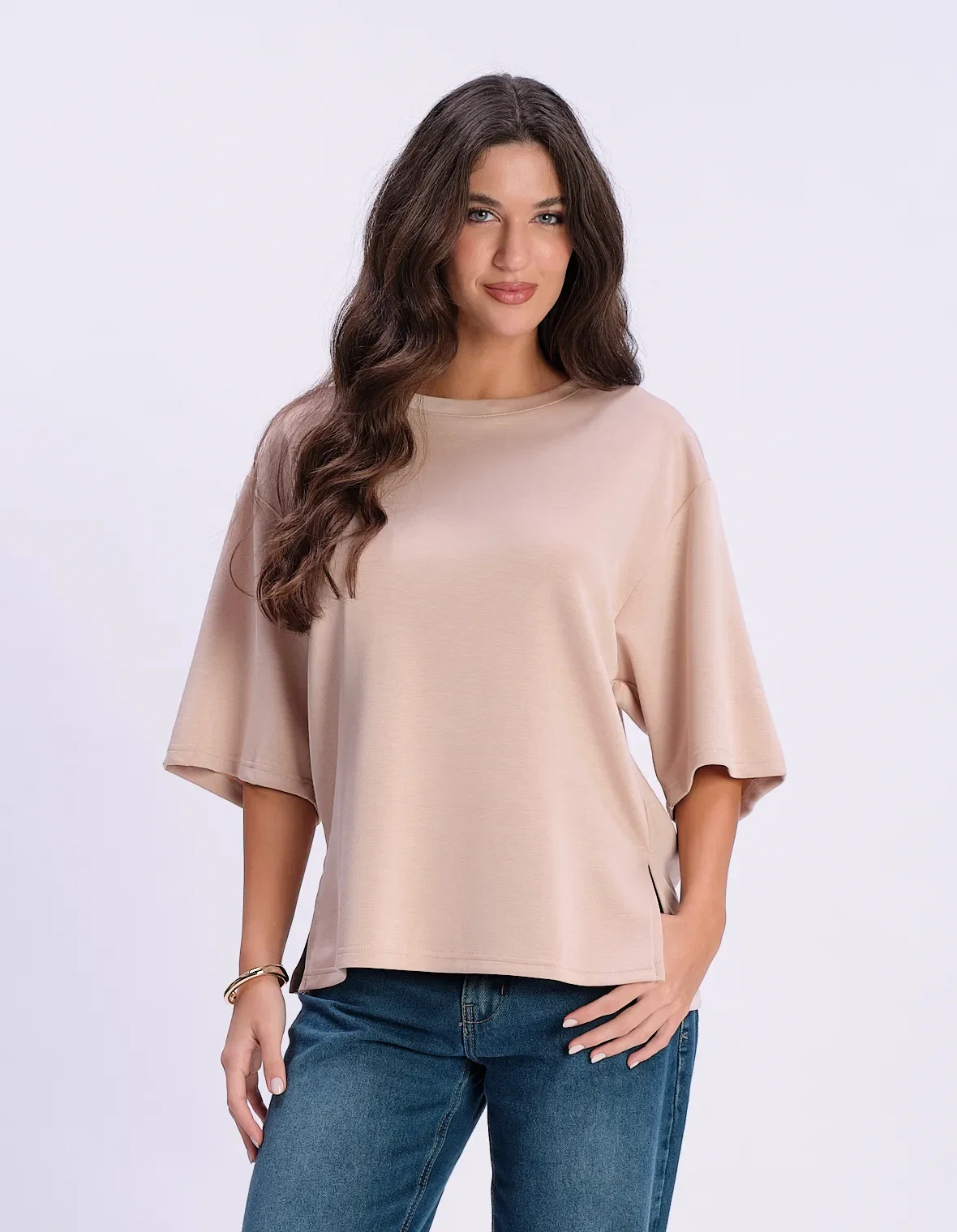 Blusa Ampla Decote Canoa - Bege