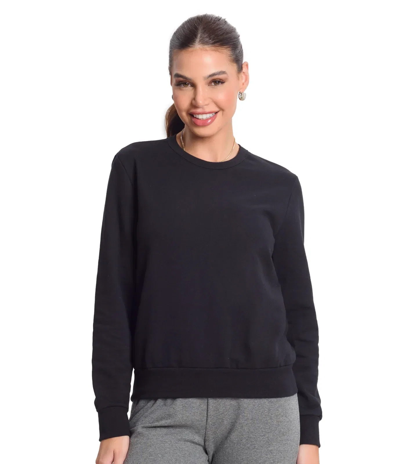 Blusão Feminino Básico Moletom Peluciado Rovitex Preto
