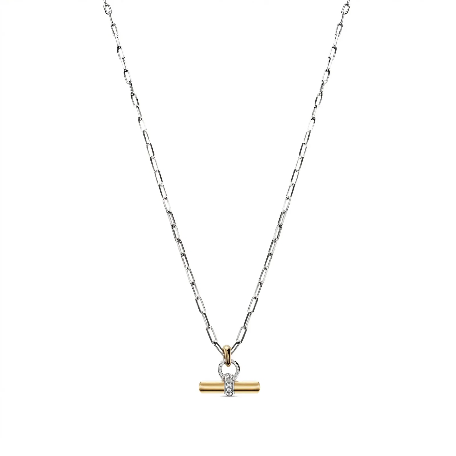 Colar Orbis em Prata 925 e Ouro Amarelo 18k com Safira Incolor, 45cm — imagem 1