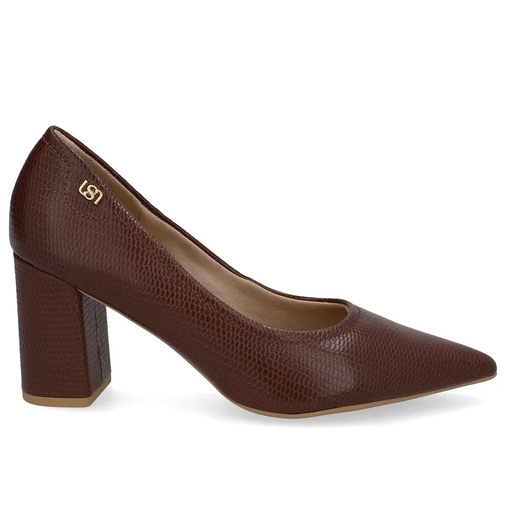 Scarpin Vermelho Salto Bloco Couro Bico Fino — imagem 1