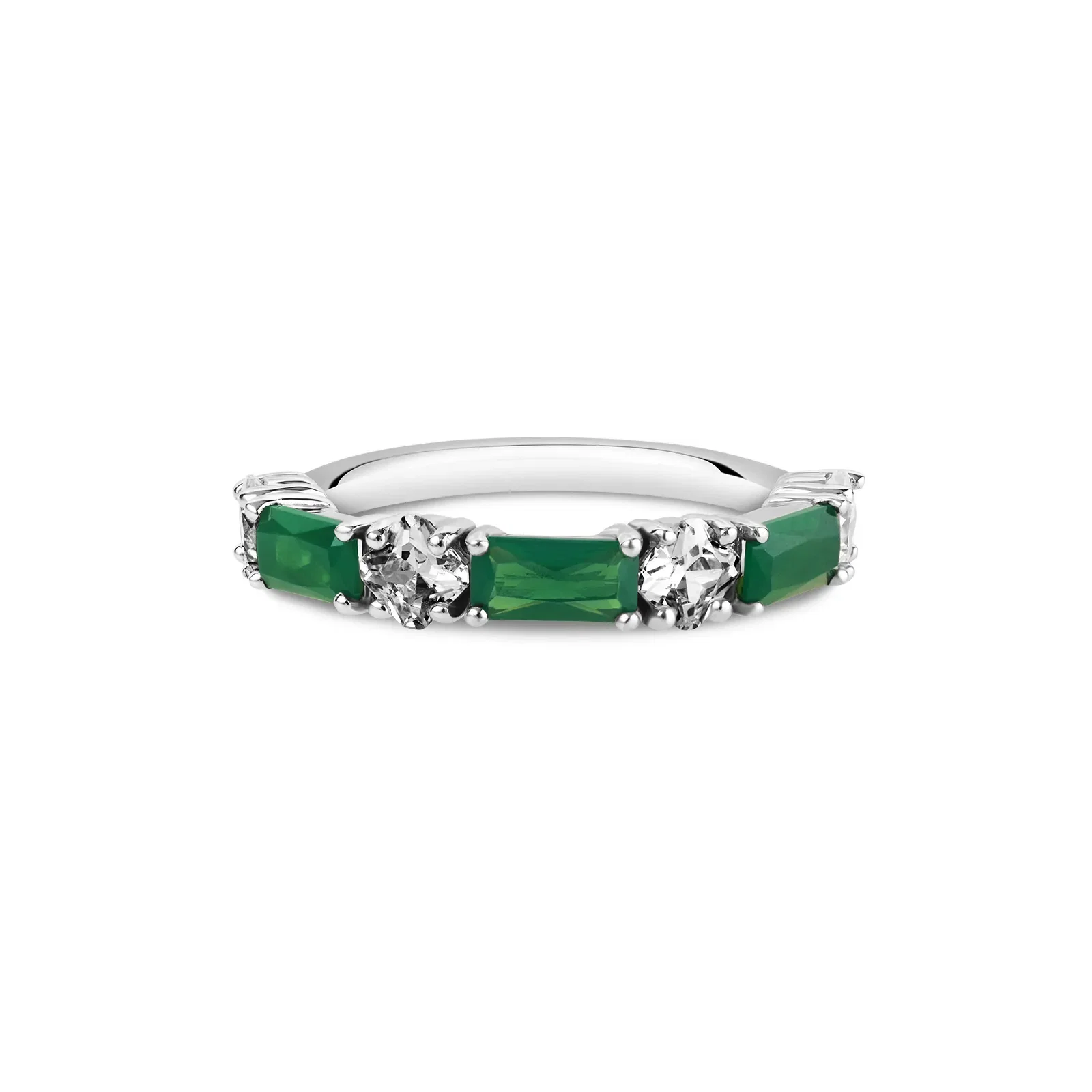 Anel Life Geo Colors em Prata 925 com Zircônia Incolor e Verde Escuro