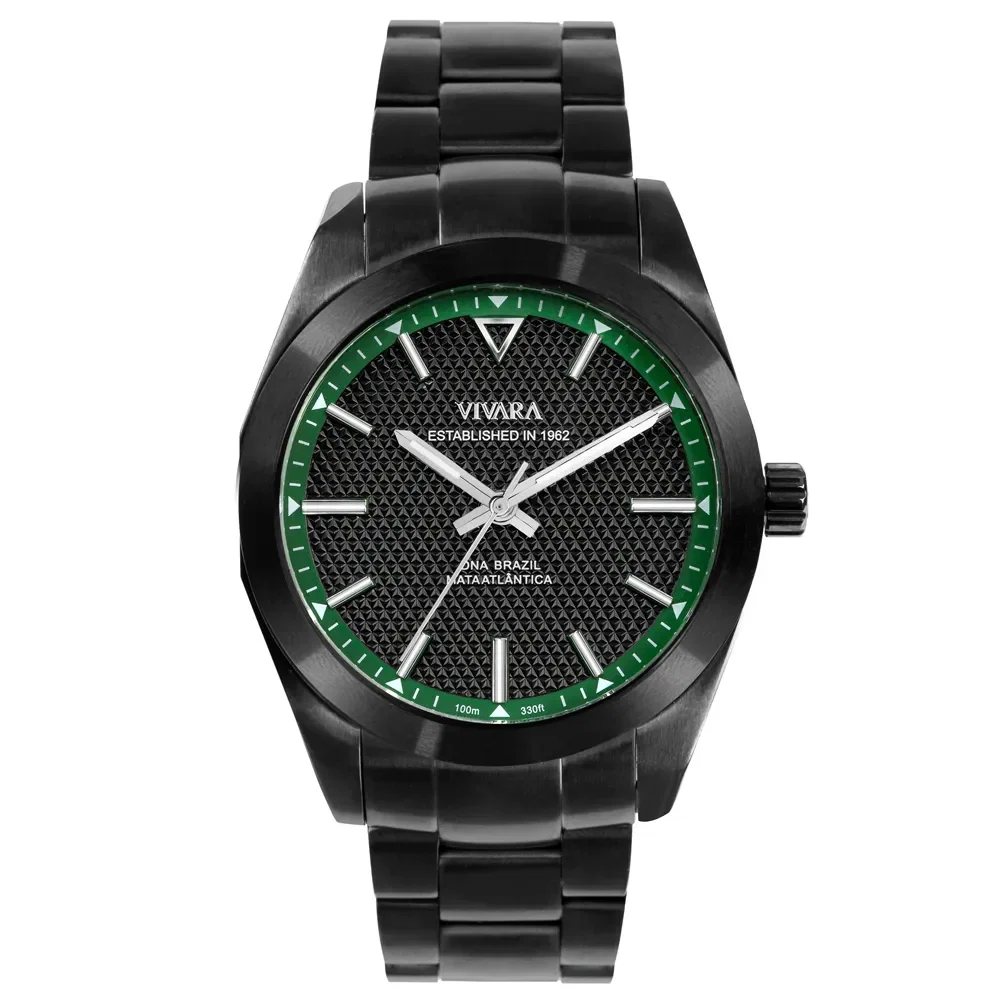 Relógio Vivara Biomas Mata Atlântica Cinturão Verde Masculino em Aço Preto