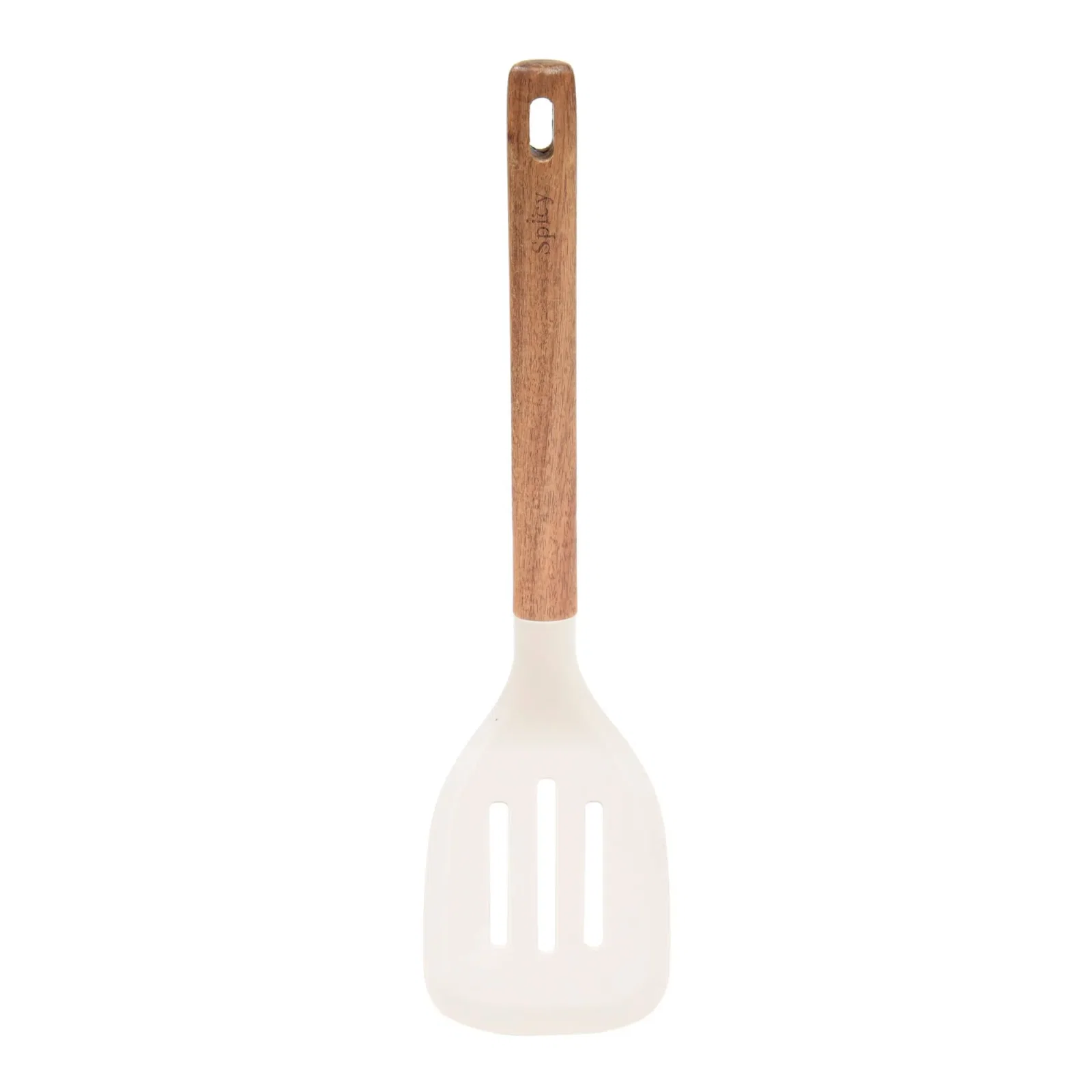 Espátula Vazada de Silicone com Cabo em Acácia Spicy Bege — imagem 1