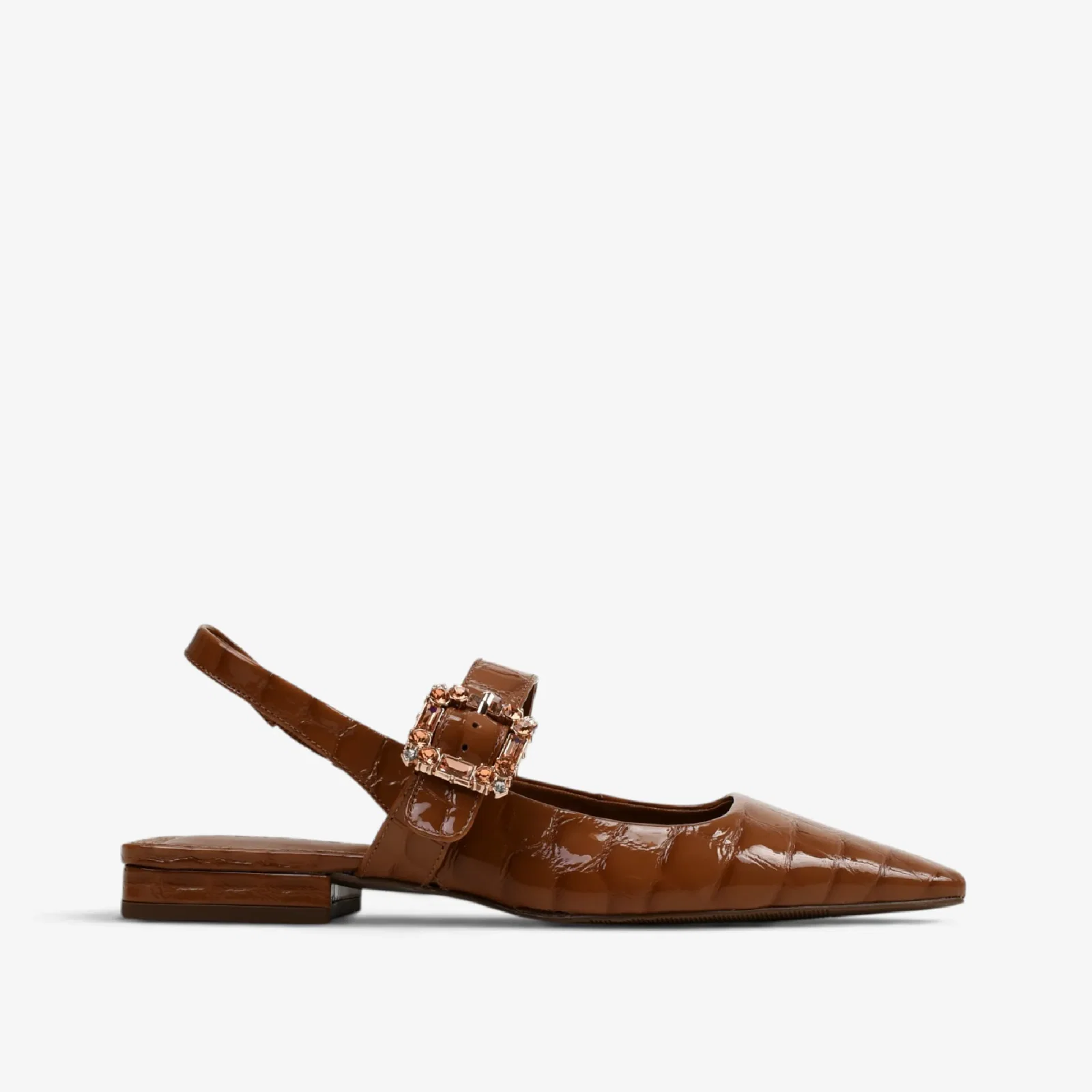Slingback Caramelo Mascavo Fivela Couro Croco — imagem 1