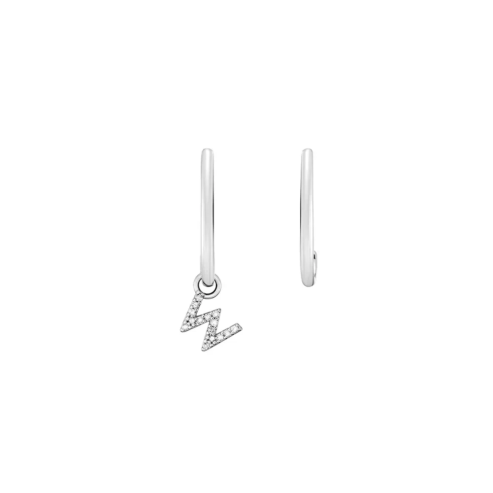 Brinco Letra W em Ouro Branco 18k com Diamantes — imagem 1