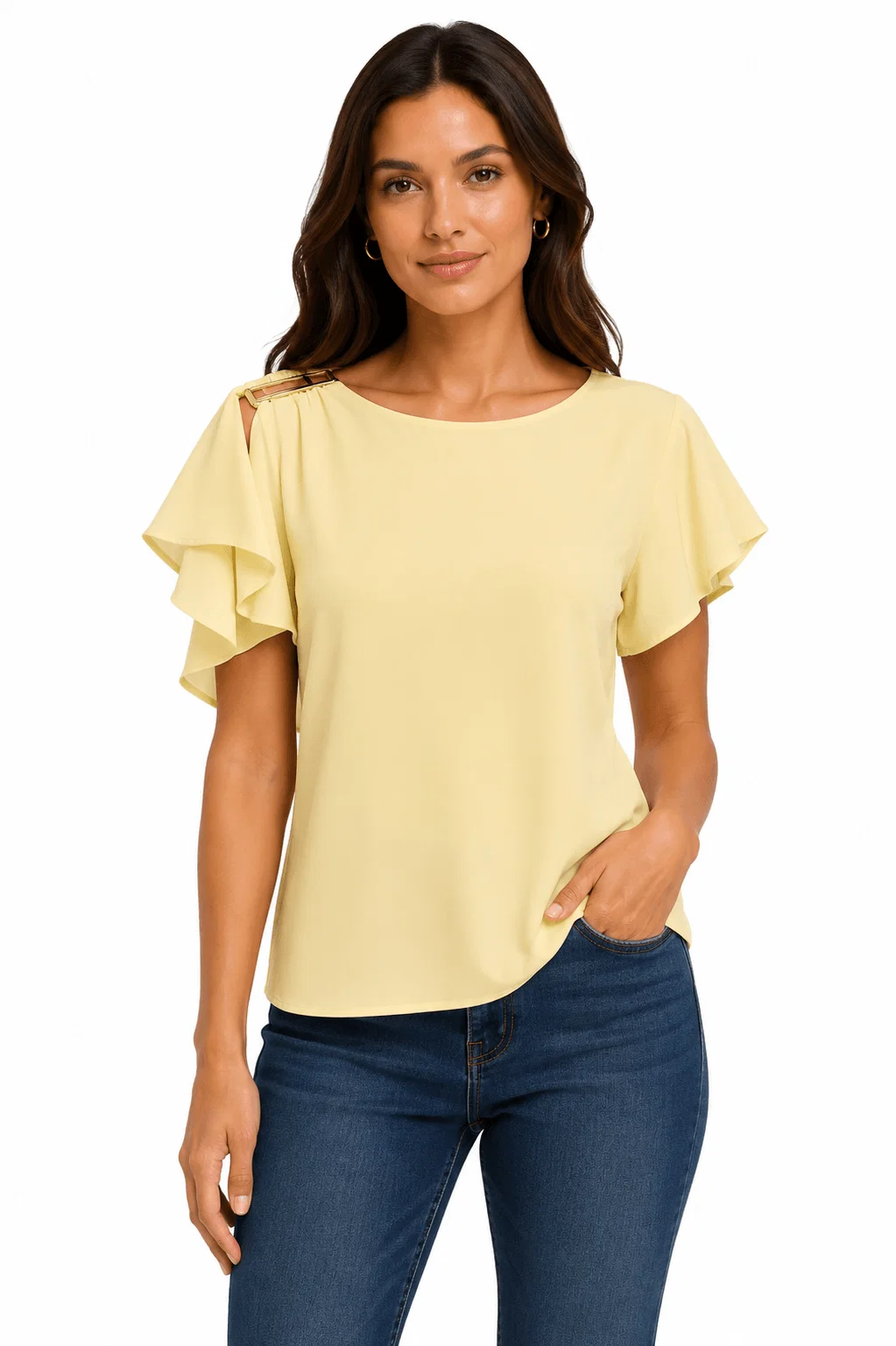 Blusa Manga Ampla Detalhe Ombro - Amarelo — imagem 1