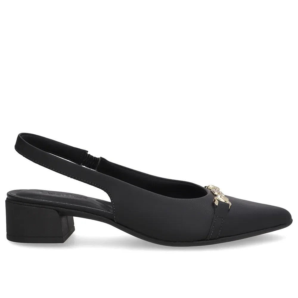 Slingback Preto Couro Bico Fino Bridão — imagem 1