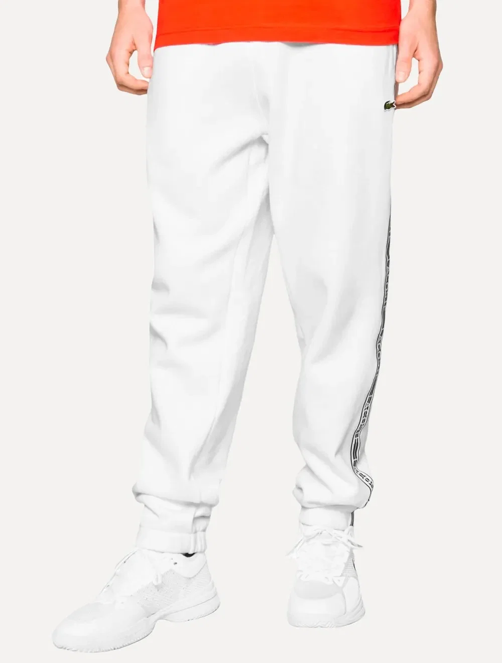 Calça Lacoste Moletom Masculina Side Striped Sash Brand Branca