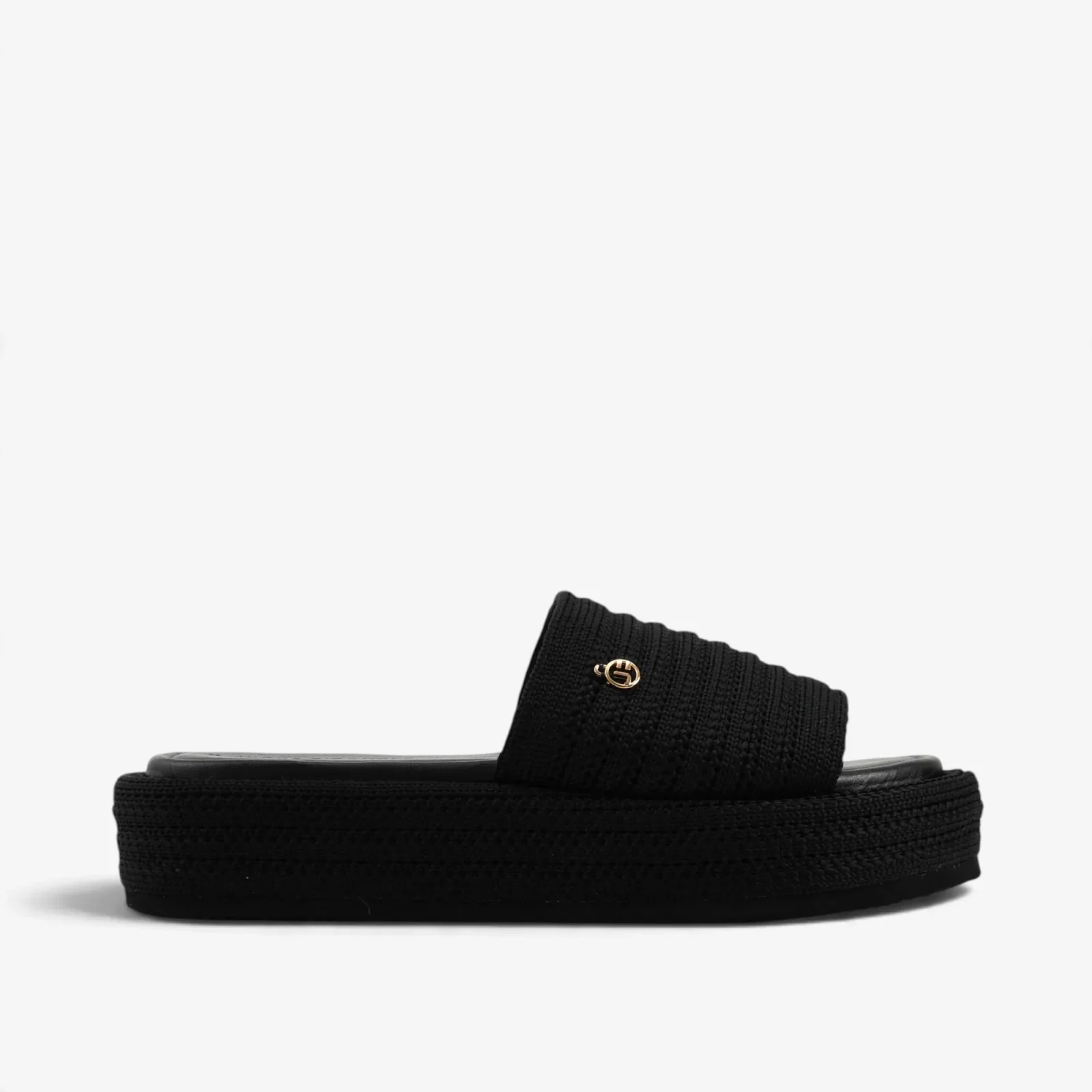 Chinelo Slide Preto Tecido Knit