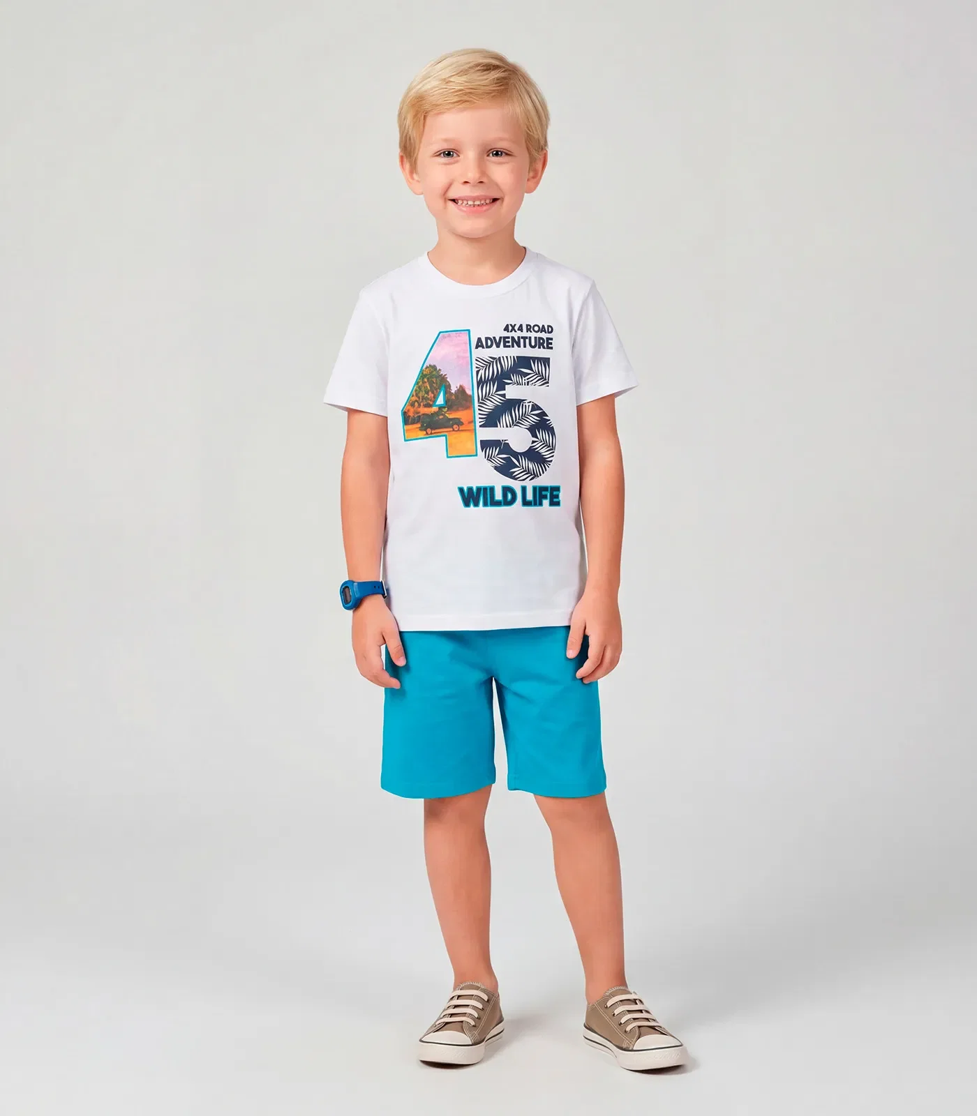 Conjunto Infantil Menino Básico Curto Kappes Branco — imagem 1