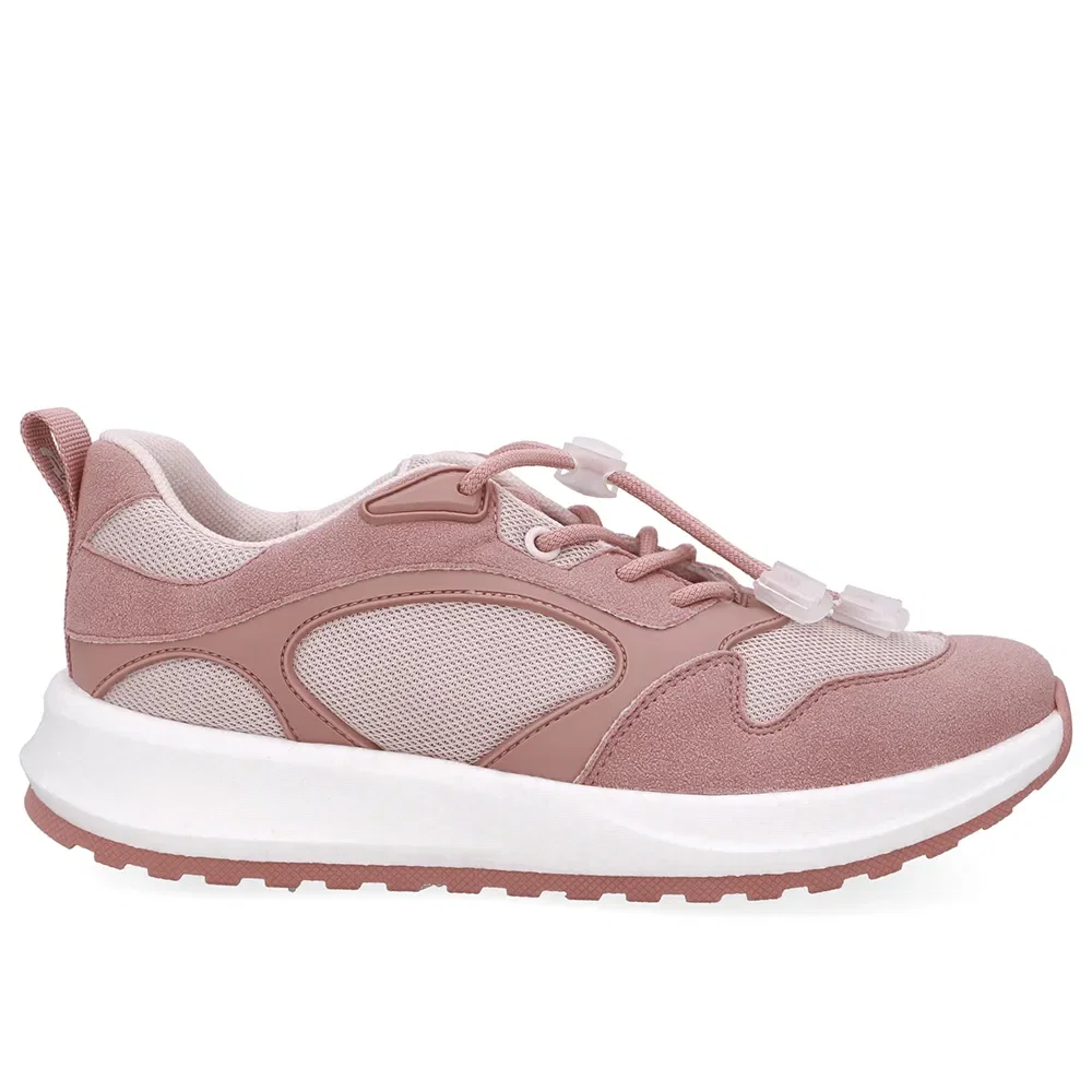 Tênis Poofy Tecido Rosa Antigo Cadarço Elástico
