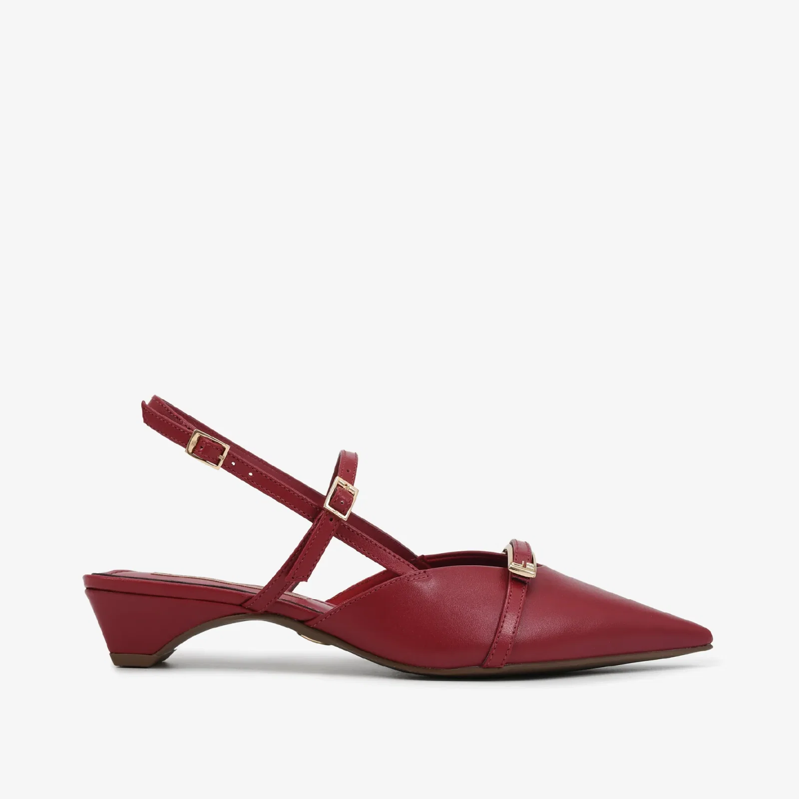 Slingback Salto Bloco Vermelho Couro