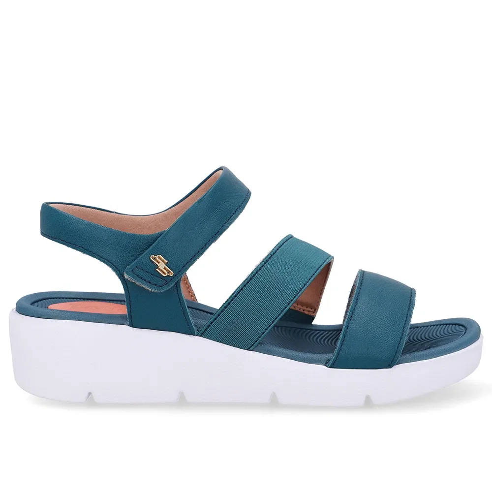Sandália Tiras Couro Azul Fecho-Flex — imagem 1