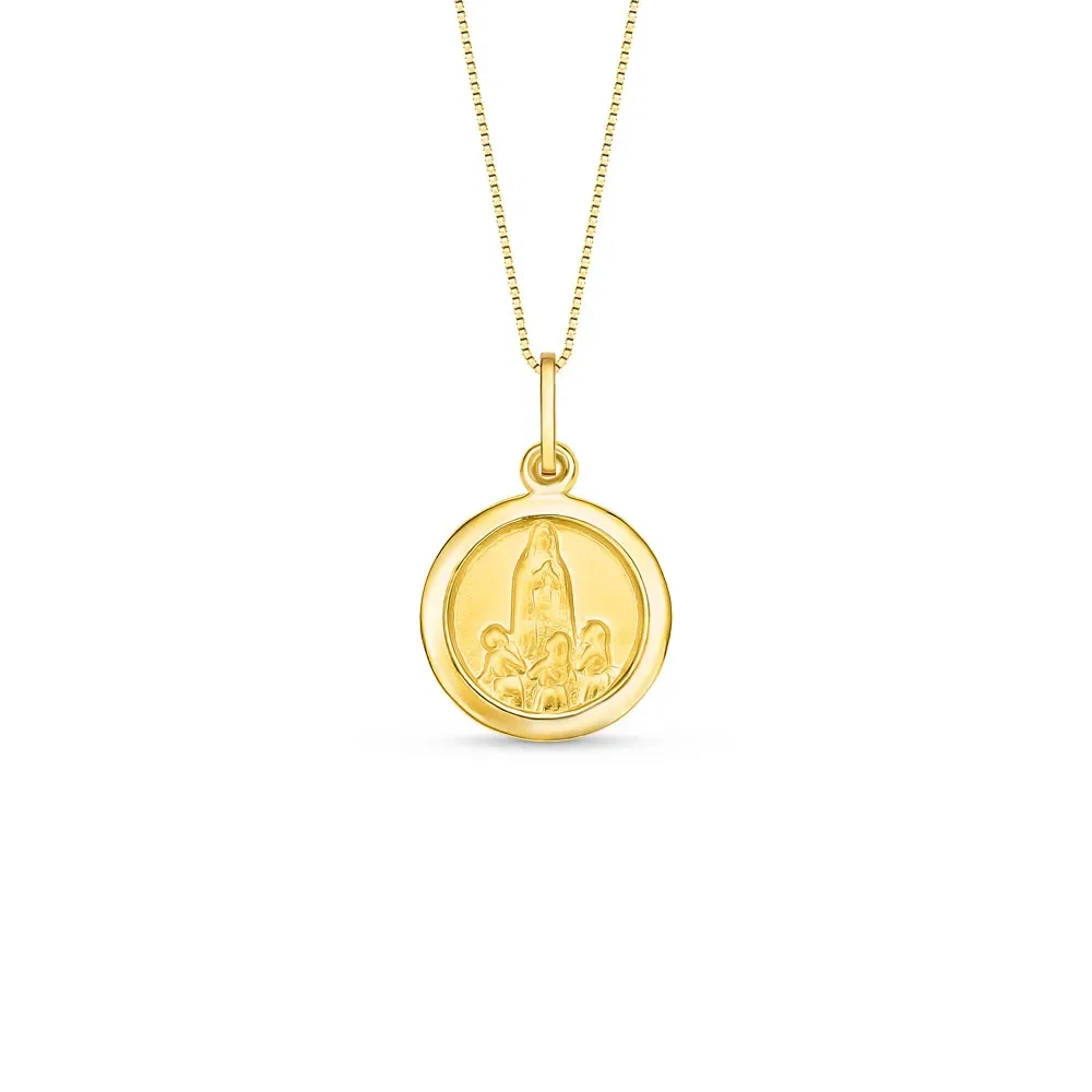 Pingente Medalha N.Sra de Fátima em Ouro Amarelo 18k, 20mm