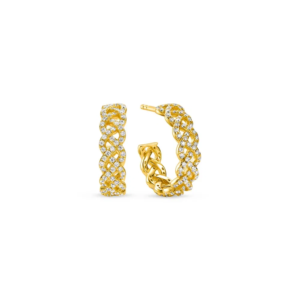 Argola Life Tranças em Prata 925 com Banho de Ouro Amarelo 18k e Pedras Incolores, 18mm — imagem 1