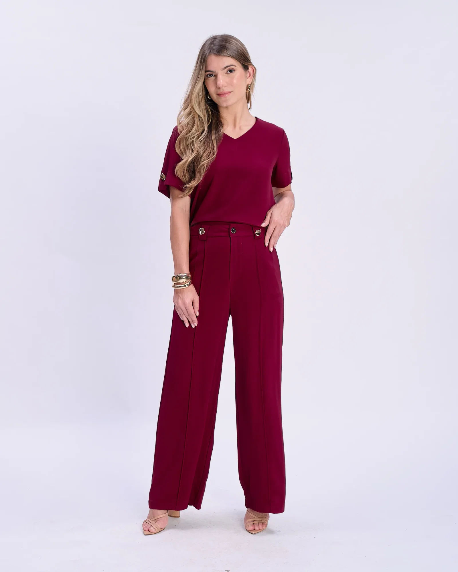 Calça Pantalona Botão Orgânico - Vinho — imagem 1
