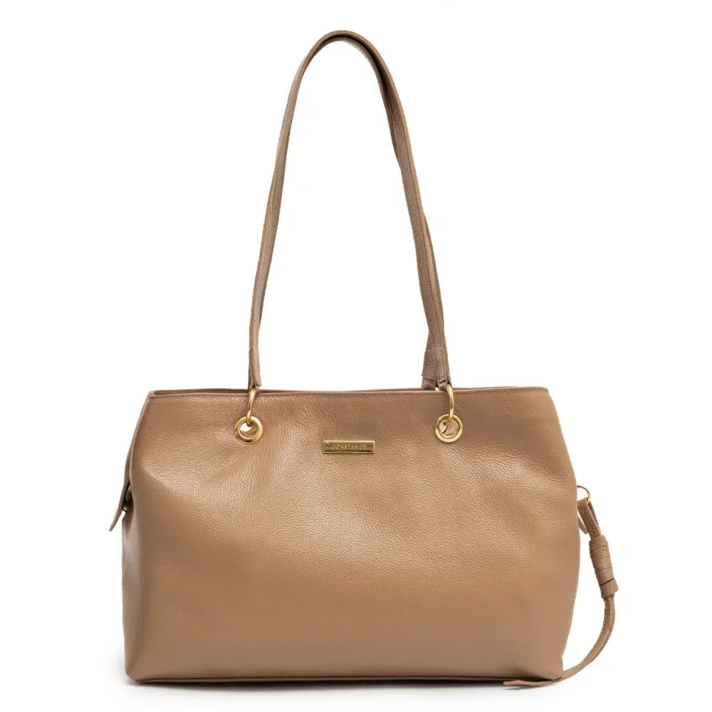 Bolsa Shopping Couro Argolas Bege — imagem 1