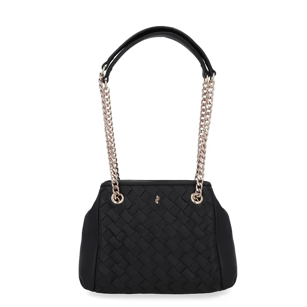 Bolsa Tote Couro Trançada Preta