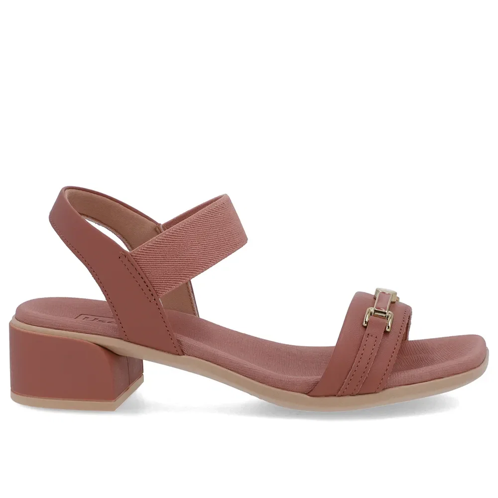 Sandália Bico Quadrado Couro Rosa Elástico — imagem 1