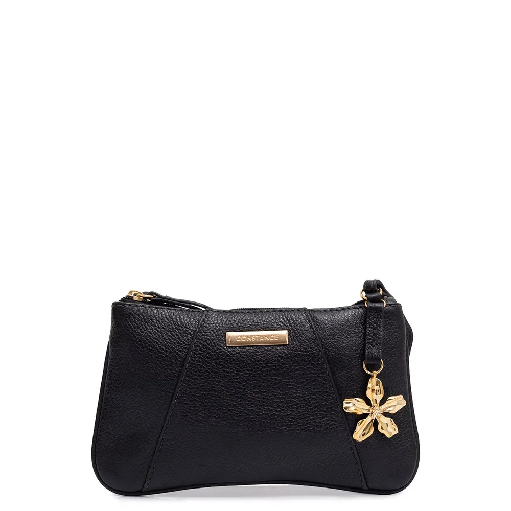 Bolsa Pequena Couro Flor Preta