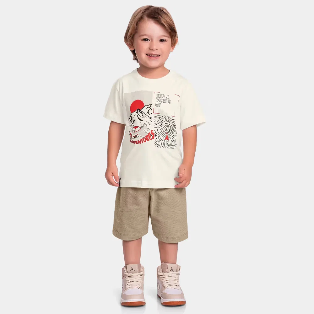 Conjunto camiseta adventures e bermuda com bolso em moletinho — imagem 1
