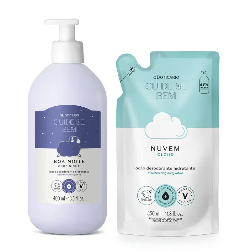 Combo Cuide-se bem: Loção Corporal Boa Noite 400ml + Refil Loção Corporal Nuvem 350ml