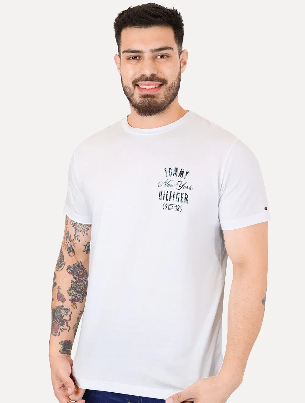 Camiseta Tommy Hilfiger Masculina Inverse Climate Tee Logo Branco — imagem 1