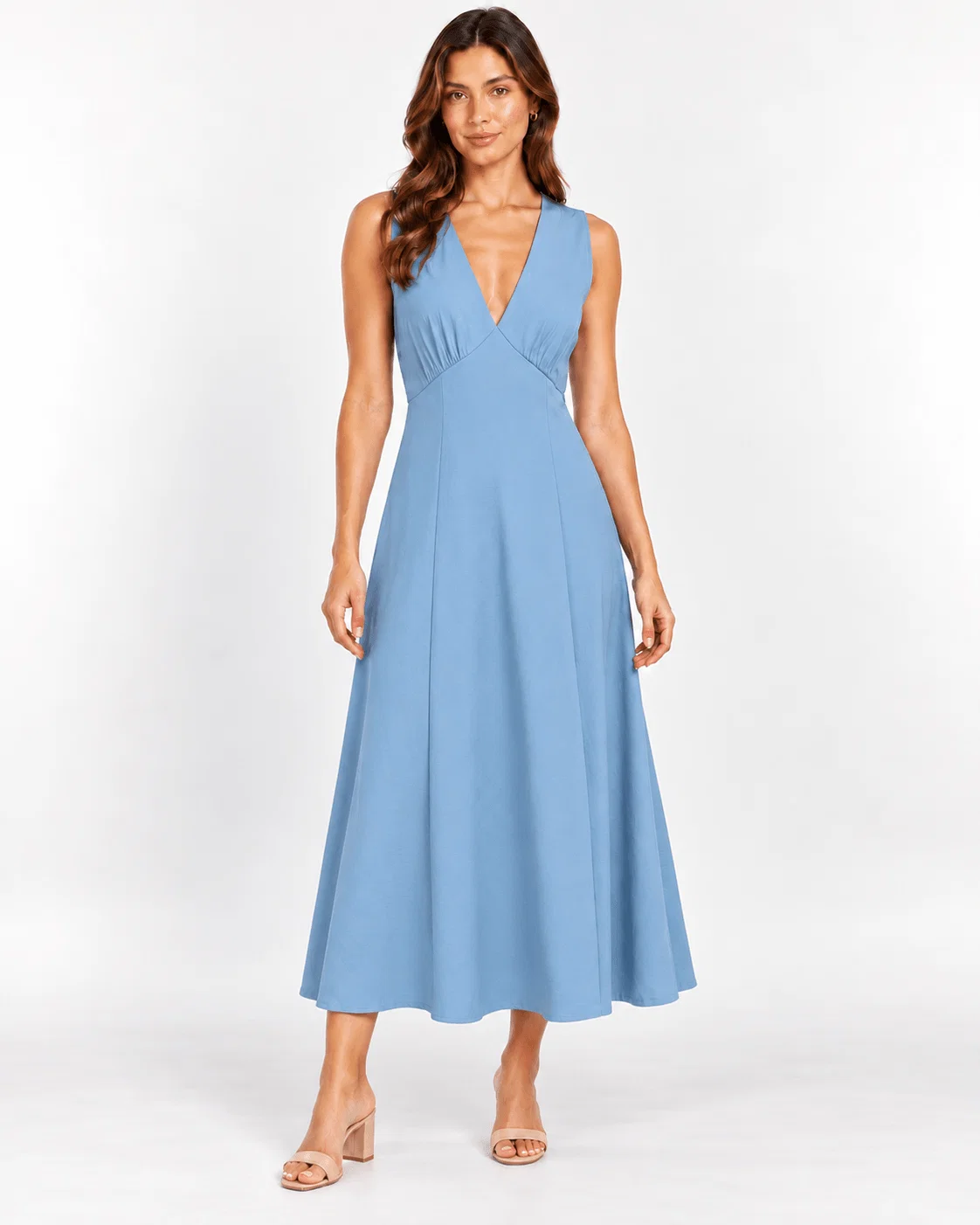 Vestido Midi Decote v - Azul