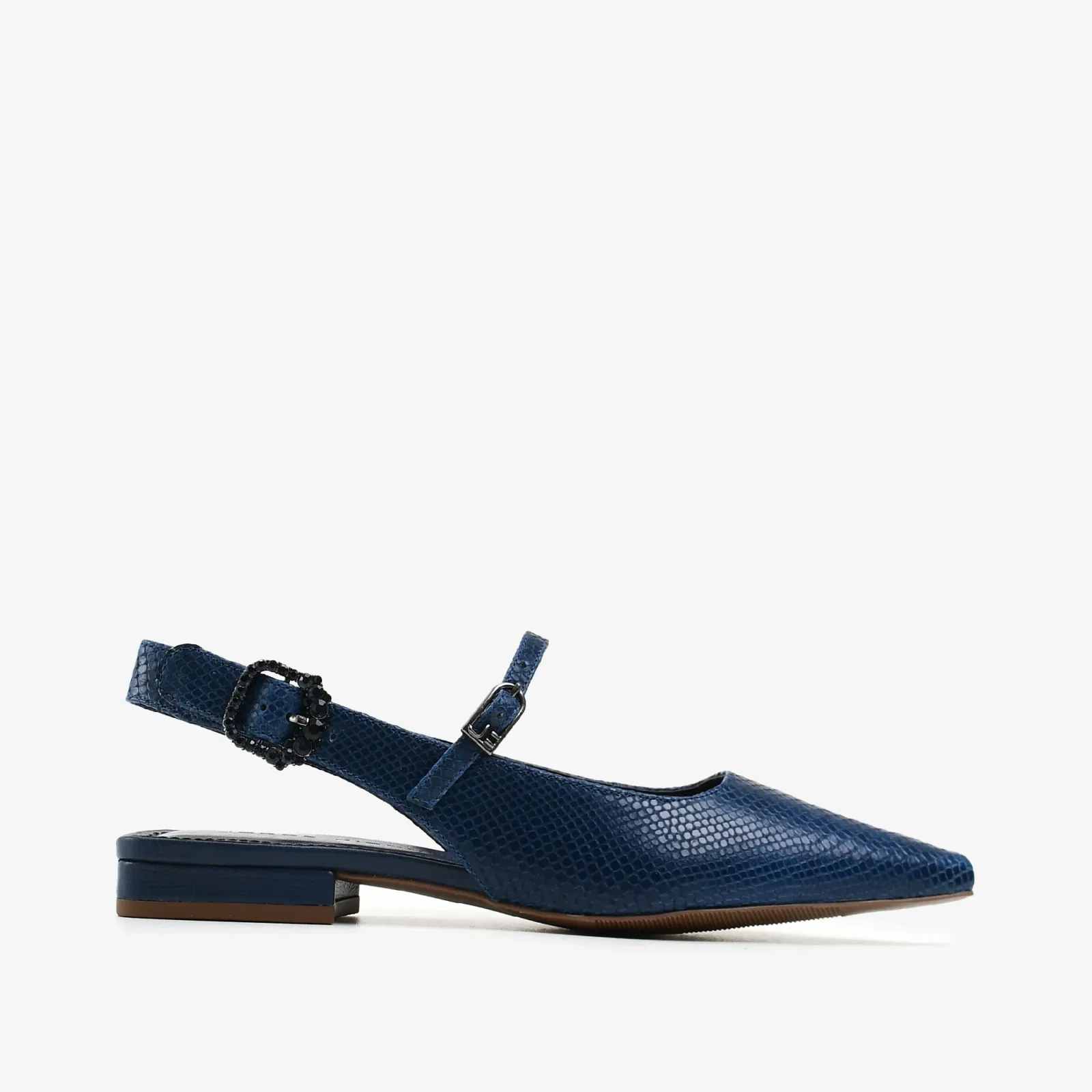 Slingback Marinho Uco Couro Snake