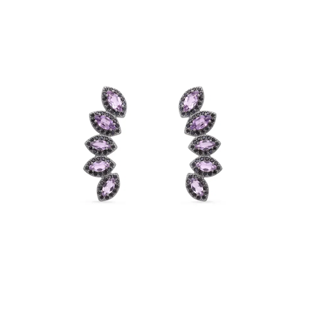 Brinco Ear Cuff em Prata 925 com Ametistas Roxa e Espinélios — imagem 1