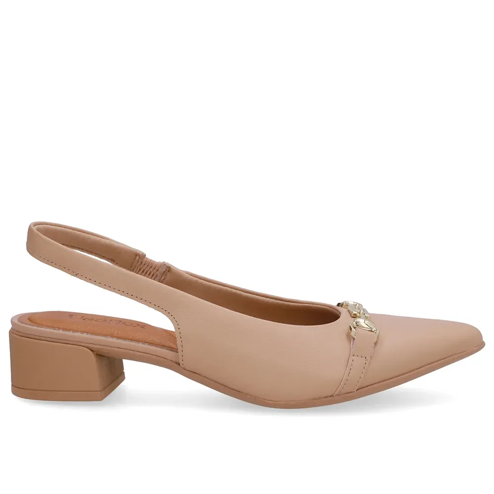 Slingback Bege Couro Bico Fino Bridão — imagem 1