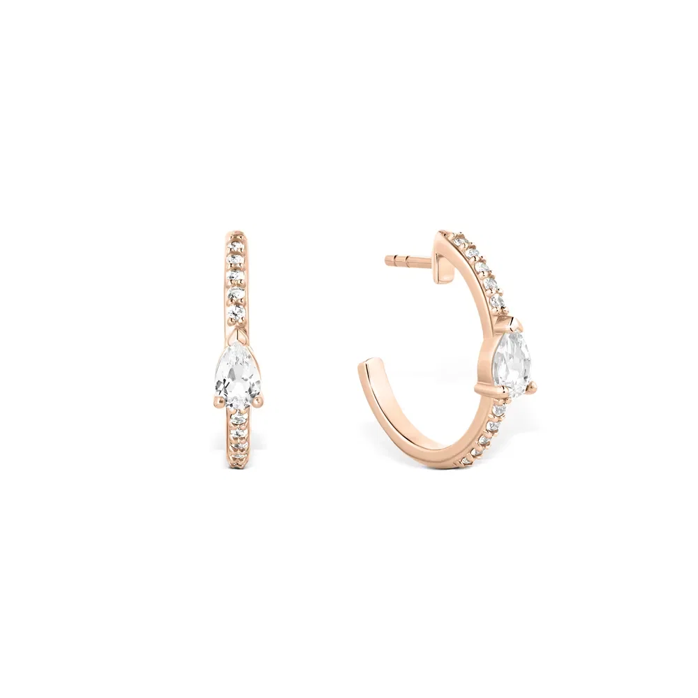 Argola Life Luna Gota em Liga Rosé com Banho de Ouro Rosé 18k e Topázios Incolores, 20mm — imagem 1