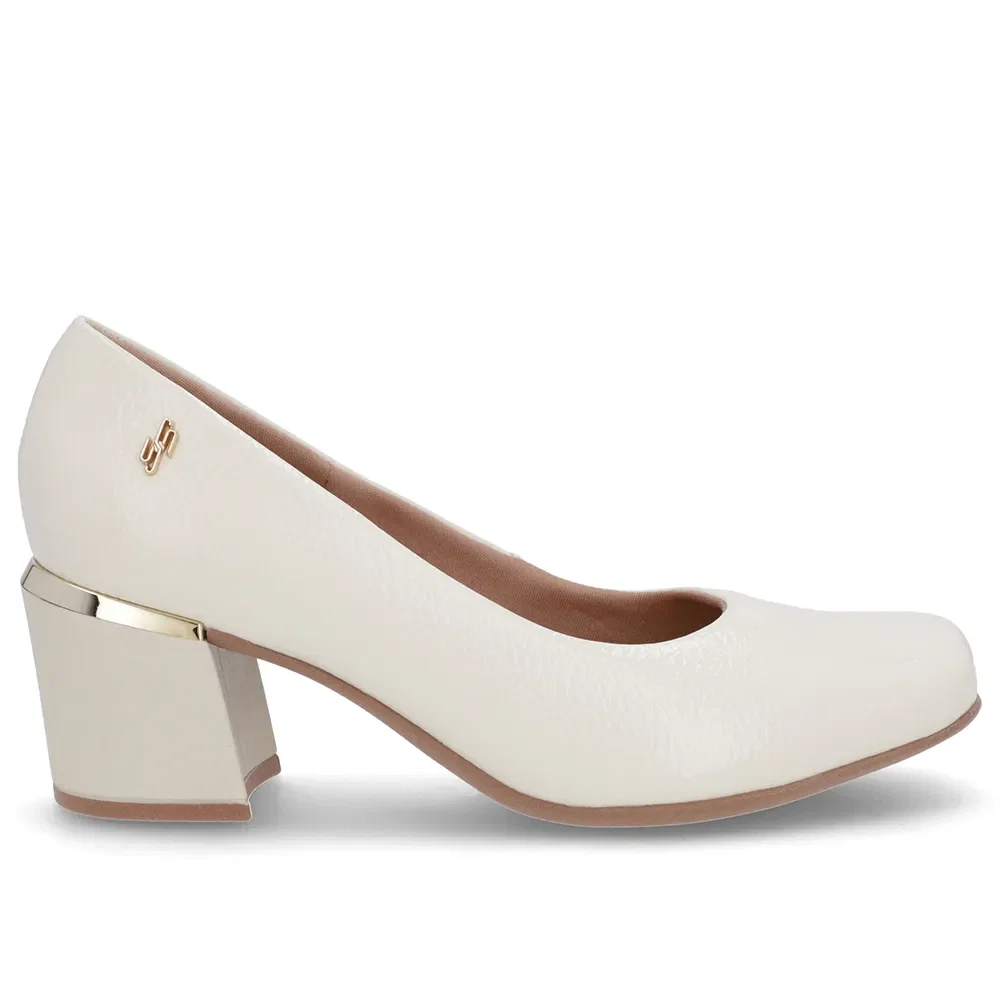 Scarpin Brranco Marfim Verniz Bico Quadrado Detalhe Salto — imagem 1