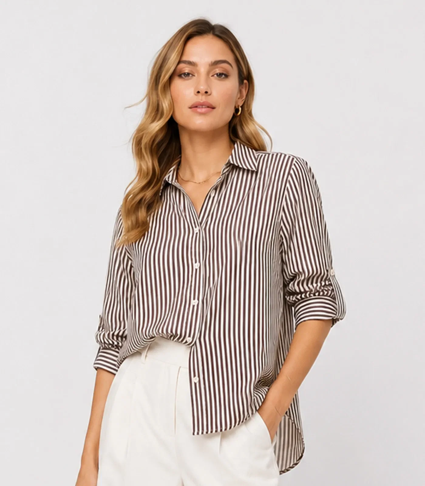 Camisa Feminina Alongada Em Viscose Style Box Marrom — imagem 1