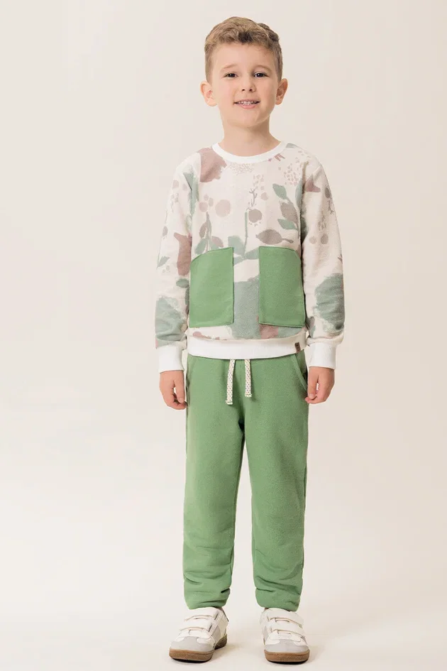 Conjunto Infantil Casaco Eco Texturizado e Calça em Moletom
