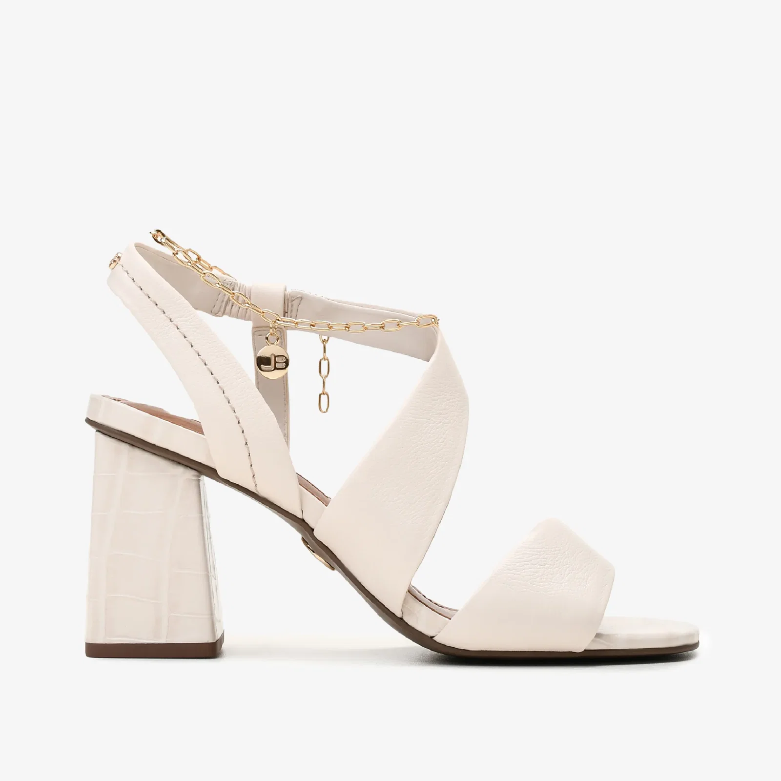 Sandália Off White Algodão Couro