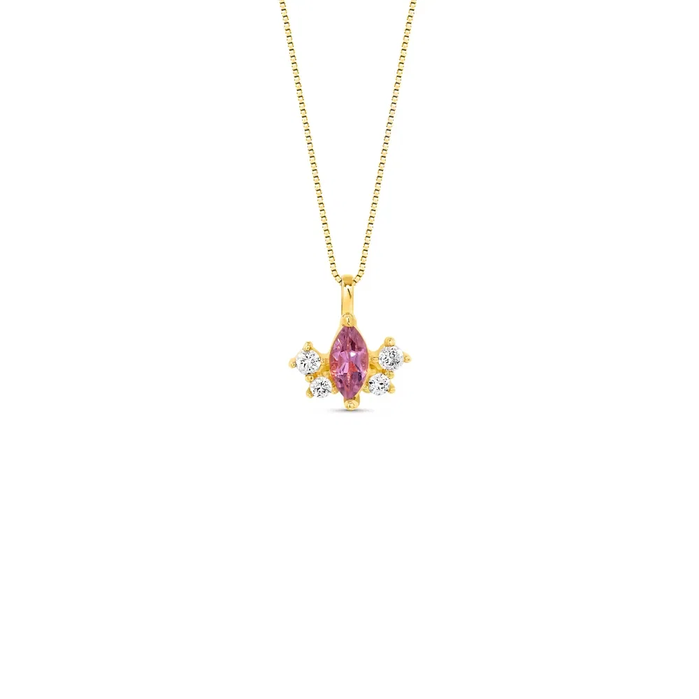 Pingente Freesia em Ouro Amarelo 18k com Turmalina Rosa e Safiras Incolores, 8.5mm — imagem 1
