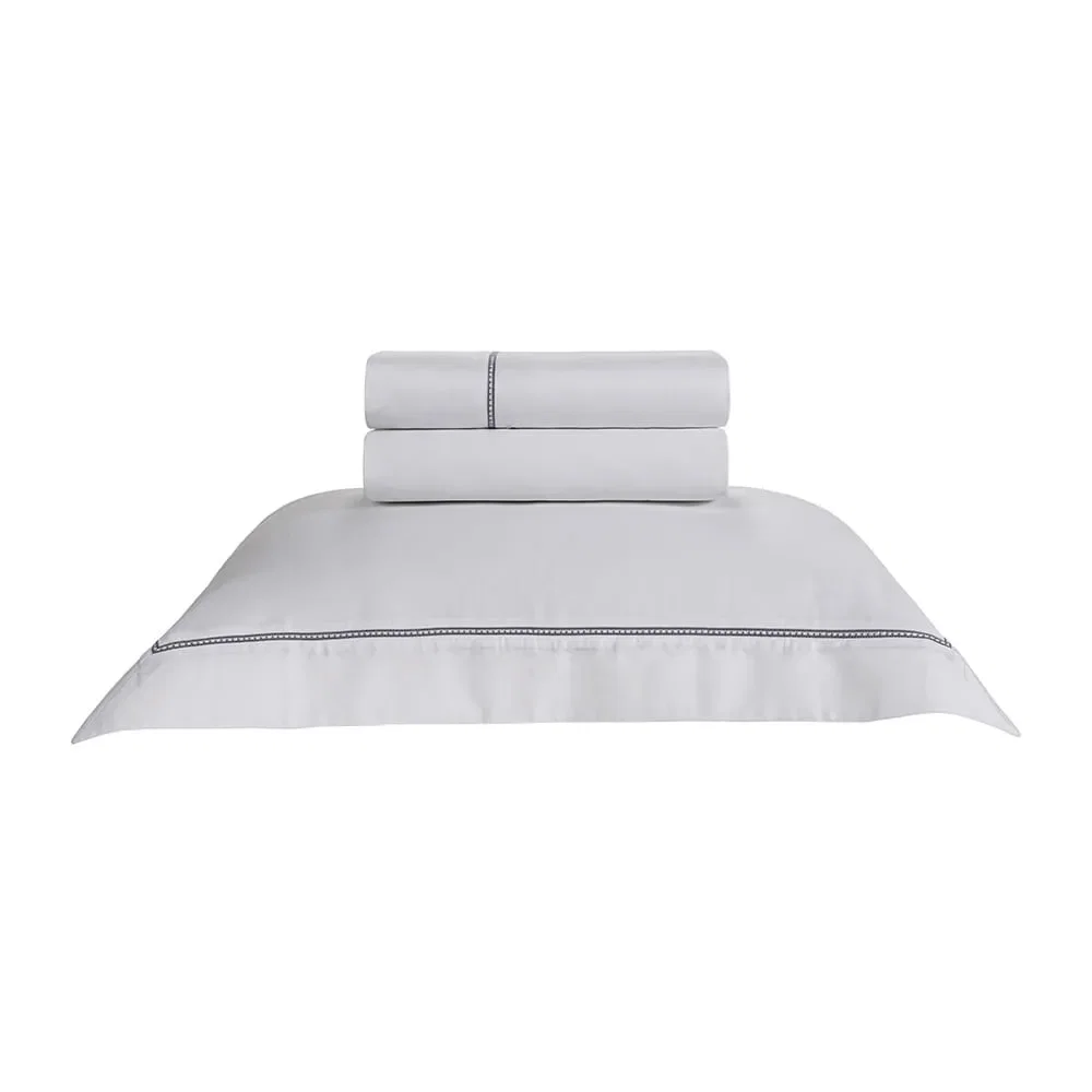 Jogo de Cama Cetim 300 Fios Portello Branco / Ardósia