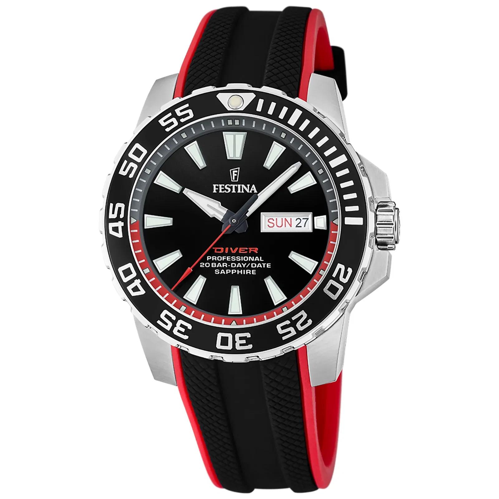 Relógio Festina The Originals Masculino em Borracha Preta e Vermelha F20662-3